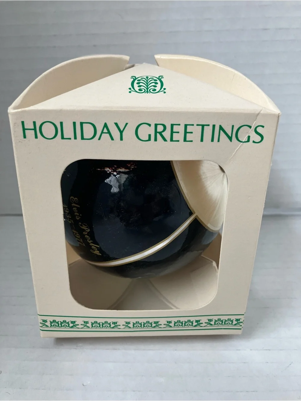 Vintage Elvis Presley Memorial Christmas Ornament Satin Thread with Photo Ball